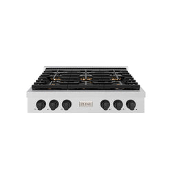 ZLINE Autograph Edition 36 in. Paramount Gas Rangetop with 6 Burner DuoPro™ Cooktop in Satin Stainless Steel and Matte Black Accents (PSRTSZ-36-MB)