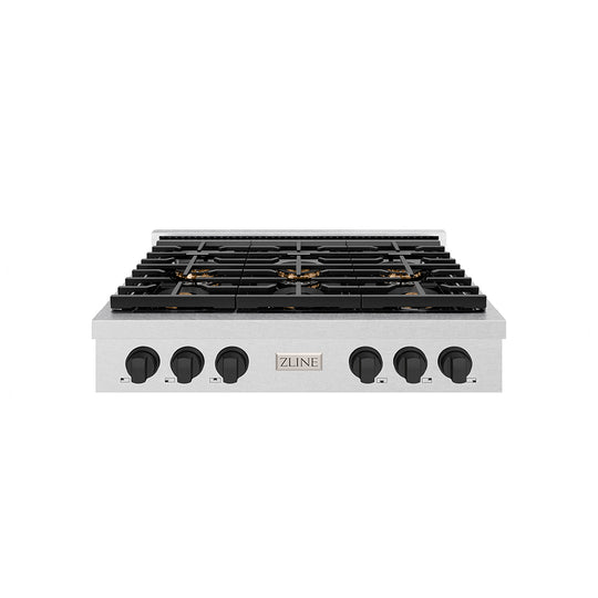ZLINE Autograph Edition 36 in. Paramount Gas Rangetop with 6 Burner DuoPro™ Cooktop in Satin Stainless Steel and Matte Black Accents (PSRTSZ-36-MB)