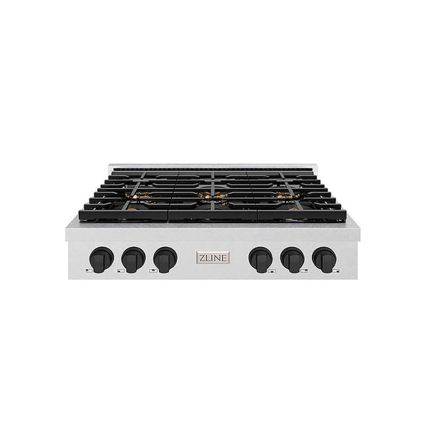 ZLINE Autograph Edition 36 in. Paramount Gas Rangetop with 6 Burner DuoPro™ Cooktop in Satin Stainless Steel and Matte Black Accents, Open Box-Good Condition