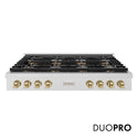 ZLINE Autograph Edition 48 in. Paramount Gas Rangetop with 8 Burner DuoPro™ Cooktop in Satin Stainless Steel and Champagne Bronze Accents, Open Box-Great Condition