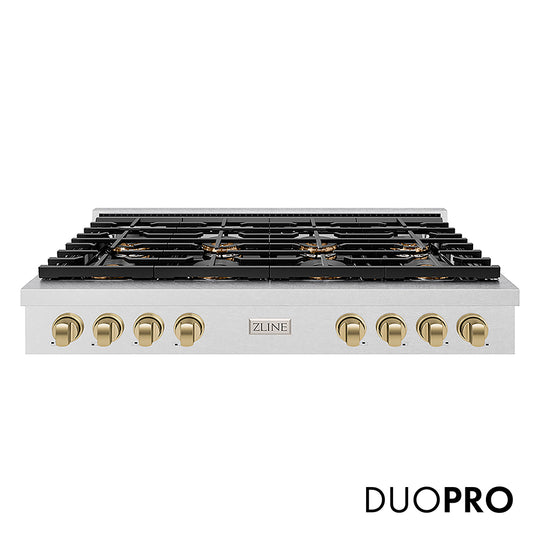 ZLINE Autograph Edition 48 in. Paramount Gas Rangetop with 8 Burner DuoPro™ Cooktop in Satin Stainless Steel and Champagne Bronze Accents, Open Box-Great Condition