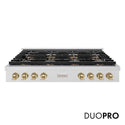 ZLINE Autograph Edition 48 in. Paramount Gas Rangetop with 8 Burner DuoPro™ Cooktop in Satin Stainless Steel and Champagne Bronze Accents, Open Box-Good Condition