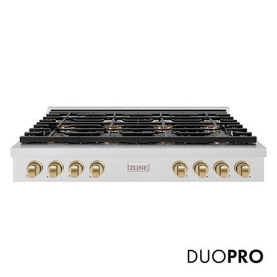 ZLINE Autograph Edition 48 in. Paramount Gas Rangetop with 8 Burner DuoPro™ Cooktop in Satin Stainless Steel and Champagne Bronze Accents, Open Box-Good Condition