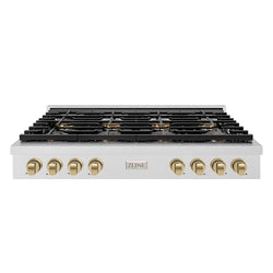 ZLINE Autograph Edition 48 in. Paramount Gas Rangetop with 8 Burner DuoPro™ Cooktop in Satin Stainless Steel and Champagne Bronze Accents (PSRTSZ-48-CB)