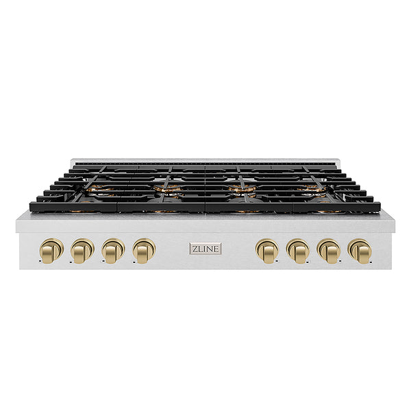ZLINE Autograph Edition 48 in. Paramount Gas Rangetop with 8 Burner DuoPro™ Cooktop in Satin Stainless Steel and Champagne Bronze Accents, Open Box-Great Condition