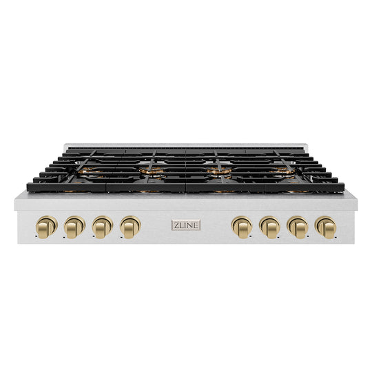 ZLINE Autograph Edition 48 in. Paramount Gas Rangetop with 8 Burner DuoPro™ Cooktop in Satin Stainless Steel and Champagne Bronze Accents (PSRTSZ-48-CB)