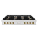 ZLINE Autograph Edition 48 in. Paramount Gas Rangetop with 8 Burner DuoPro™ Cooktop in Satin Stainless Steel and Champagne Bronze Accents, Open Box-Good Condition