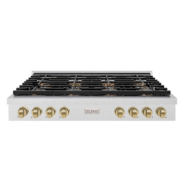 ZLINE Autograph Edition 48 in. Paramount Gas Rangetop with 8 Burner DuoPro™ Cooktop in Satin Stainless Steel and Champagne Bronze Accents, Open Box-Good Condition