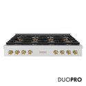 ZLINE Autograph Edition 48 in. Paramount Gas Rangetop with 8 Burner DuoPro™ Cooktop in Satin Stainless Steel and Polished Gold Accents, Open Box-Good Condition