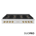 ZLINE Autograph Edition 48 in. Paramount Gas Rangetop with 8 Burner DuoPro™ Cooktop in Satin Stainless Steel and Polished Gold Accents, Open Box-Great Condition