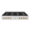 ZLINE Autograph Edition 48 in. Paramount Gas Rangetop with 8 Burner DuoPro™ Cooktop in Satin Stainless Steel and Polished Gold Accents, Open Box-Good Condition
