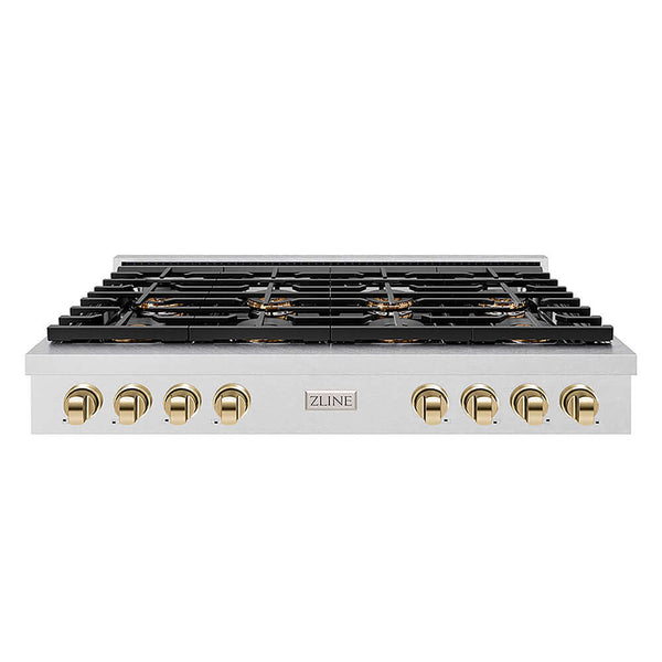 ZLINE Autograph Edition 48 in. Paramount Gas Rangetop with 8 Burner DuoPro™ Cooktop in Satin Stainless Steel and Polished Gold Accents, Open Box-Good Condition