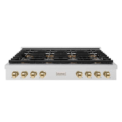 ZLINE Autograph Edition 48 in. Paramount Gas Rangetop with 8 Burner DuoPro™ Cooktop in Satin Stainless Steel and Polished Gold Accents (PSRTSZ-48-G)