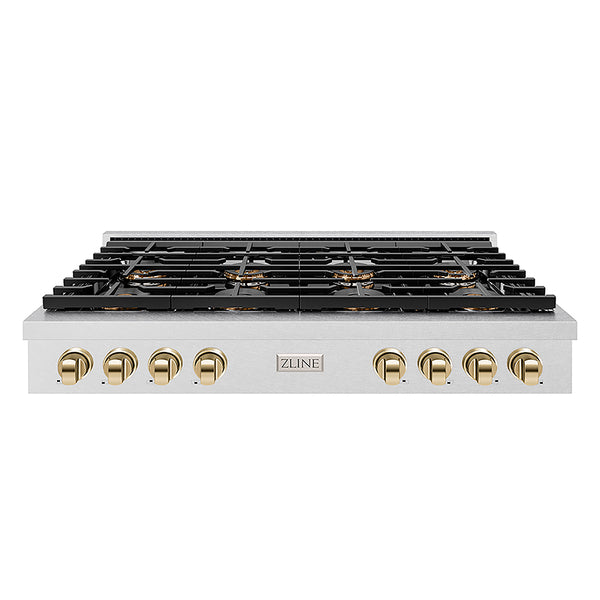 ZLINE Autograph Edition 48 in. Paramount Gas Rangetop with 8 Burner DuoPro™ Cooktop in Satin Stainless Steel and Polished Gold Accents, Open Box-Great Condition