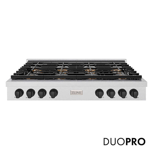 ZLINE Autograph Edition 48 in. Paramount Gas Rangetop with 8 Burner DuoPro™ Cooktop in Satin Stainless Steel and Matte Black Accents, Open Box-Good Condition