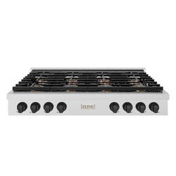 ZLINE Autograph Edition 48 in. Paramount Gas Rangetop with 8 Burner DuoPro™ Cooktop in Satin Stainless Steel and Matte Black Accents (PSRTSZ-48-MB)