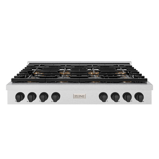 ZLINE Autograph Edition 48 in. Paramount Gas Rangetop with 8 Burner DuoPro™ Cooktop in Satin Stainless Steel and Matte Black Accents (PSRTSZ-48-MB)