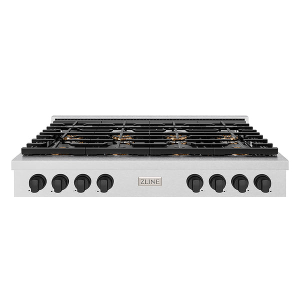 ZLINE Autograph Edition 48 in. Paramount Gas Rangetop with 8 Burner DuoPro™ Cooktop in Satin Stainless Steel and Matte Black Accents, Open Box-Great Condition