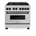 ZLINE Autograph Edition 36 in. 4.6 cu. ft. Legacy Dual Fuel Range with 6 Burner Gas Cooktop and Electric Convection Oven in Stainless Steel and Matte Black Accents, Open Box-Great Condition