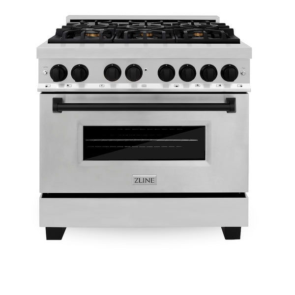 ZLINE Autograph Edition 36 in. 4.6 cu. ft. Legacy Dual Fuel Range with 6 Burner Gas Cooktop and Electric Convection Oven in Stainless Steel and Matte Black Accents, Open Box-Great Condition