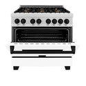 ZLINE Autograph Edition 36 in. 4.6 cu. ft. Legacy Dual Fuel Range with 6 Burner Gas Cooktop and Electric Convection Oven in Satin Stainless Steel with White Matte Door and Matte Black Accents, Open Box-Great Condition