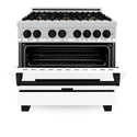 ZLINE Autograph Edition 36 in. 4.6 cu. ft. Legacy Dual Fuel Range with 6 Burner Gas Cooktop and Electric Convection Oven in Stainless Steel with White Matte Door and Matte Black Accents, Open Box-Great Condition