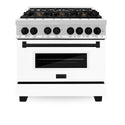ZLINE Autograph Edition 36 in. 4.6 cu. ft. Legacy Dual Fuel Range with 6 Burner Gas Cooktop and Electric Convection Oven in Stainless Steel with White Matte Door and Matte Black Accents, Open Box-Good Condition