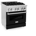 ZLINE 30 in. 4.0 cu. ft. Legacy Dual Fuel Range with 4 Burner Gas Cooktop and Electric Convection Oven in Stainless Steel and Black Matte Door (RA-BLM-30)