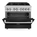 ZLINE 36 in. 4.6 cu. ft. Legacy Dual Fuel Range with 6 Burner Gas Cooktop and Electric Convection Oven in Stainless Steel and Black Matte Door (RA-BLM-36)