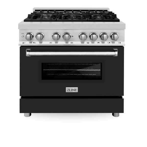 ZLINE 36 in. 4.6 cu. ft. Legacy Dual Fuel Range with 6 Burner Gas Cooktop and Electric Convection Oven in Stainless Steel and Black Matte Door (RA-BLM-36)