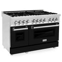 ZLINE 48 in. 6.0 cu. ft. Legacy Dual Fuel Range with 7 Burner Gas Cooktop and 2 Electric Ovens in Stainless Steel and Black Matte Doors (RA-BLM-48)