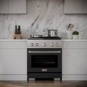 ZLINE 30 in. 4.2 cu. ft. Paramount Dual Fuel Range with 4 Burner Gas Cooktop and Electric Convection Oven in Stainless Steel with Black Matte Door (SDR-BLM-30) front, in a luxury kitchen.