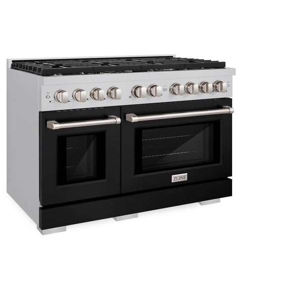 ZLINE 48 in. 6.7 cu. ft. Paramount Double Oven Dual Fuel Range with 8 Burner Gas Cooktop in Stainless Steel with Black Matte Doors (SDR-BLM-48)