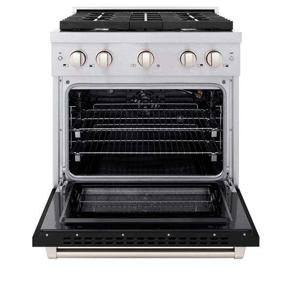 ZLINE 30 in. 4.2 cu. ft. Paramount Gas Range with 4 Burner Cooktop and Convection Gas Oven in Stainless Steel with Black Matte Door (SGR-BLM-30)