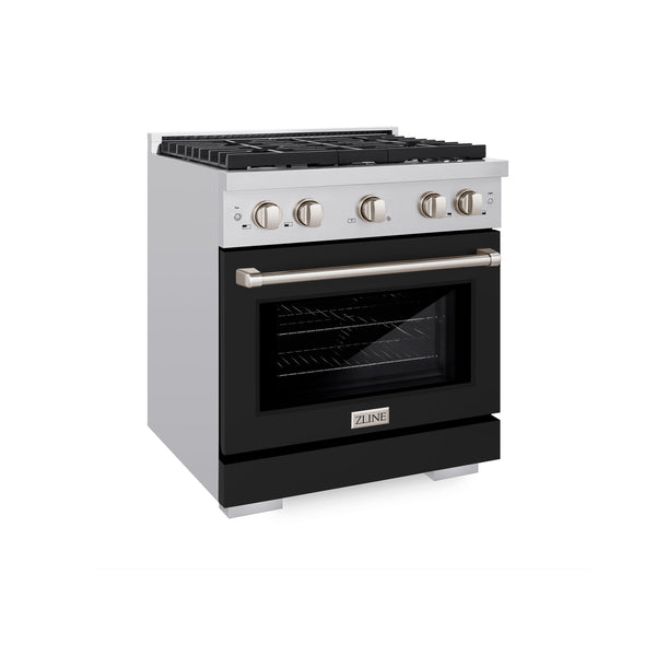 ZLINE 30 in. 4.2 cu. ft. Paramount Gas Range with 4 Burner Cooktop and Convection Gas Oven in Stainless Steel with Black Matte Door (SGR-BLM-30)