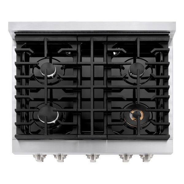 ZLINE 30 in. 4.2 cu. ft. Paramount Gas Range with 4 Burner Cooktop and Convection Gas Oven in Stainless Steel with Black Matte Door (SGR-BLM-30)