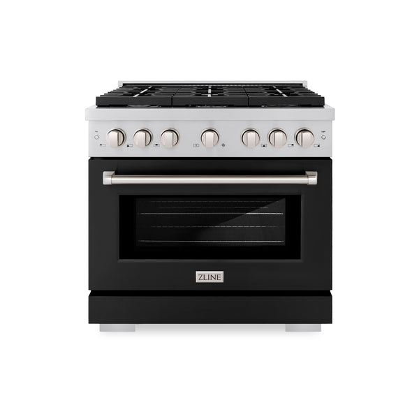 ZLINE 36 in. 5.2 cu. ft. Paramount Gas Range with 6 Burner Cooktop and Convection Gas Oven in Stainless Steel with Black Matte Door (SGR-BLM-36)