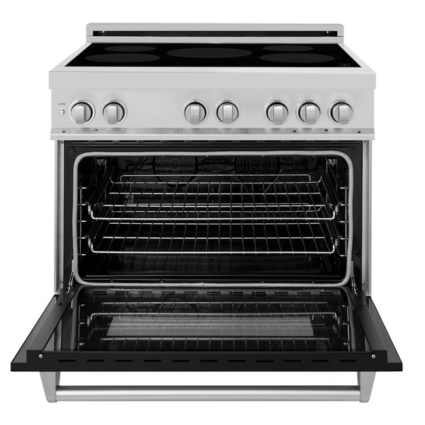 ZLINE 36 in. 4.6 cu. ft. Legacy Induction Range with 5 Element Cooktop and Electric Oven in Satin Stainless Steel and Black Matte Door, Open Box-Great Condition
