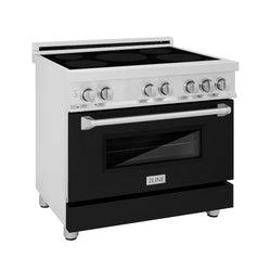 ZLINE 36 in. 4.6 cu. ft. Legacy Induction Range with 5 Element Cooktop and Electric Oven in Satin Stainless Steel and Black Matte Door, Open Box-Great Condition