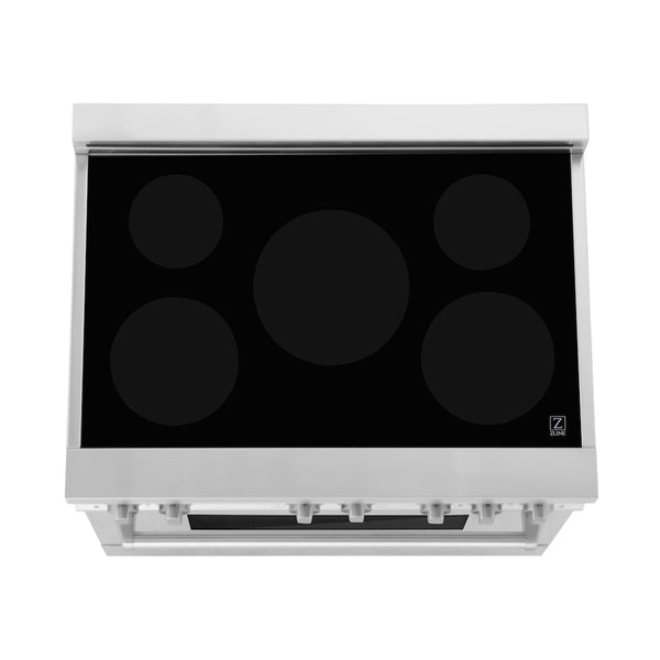 ZLINE 36 in. 4.6 cu. ft. Legacy Induction Range with 5 Element Cooktop and Electric Oven in Satin Stainless Steel and Black Matte Door, Open Box-Great Condition