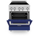 ZLINE 24 in. 2.8 cu. ft. Legacy Induction Range with 4 Element Cooktop and Electric Oven in Stainless Steel and Blue Gloss Door, Open Box-Great Condition