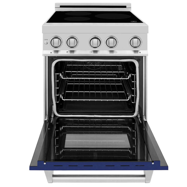 ZLINE 24 in. 2.8 cu. ft. Legacy Induction Range with 4 Element Cooktop and Electric Oven in Stainless Steel and Blue Gloss Door, Open Box-Good Condition