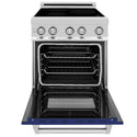 ZLINE 24 in. 2.8 cu. ft. Legacy Induction Range with 4 Element Cooktop and Electric Oven in Stainless Steel and Blue Gloss Door, Open Box-Great Condition