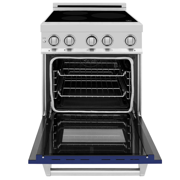 ZLINE 24 in. 2.8 cu. ft. Legacy Induction Range with 4 Element Cooktop and Electric Oven in Stainless Steel and Blue Gloss Door, Open Box-Great Condition