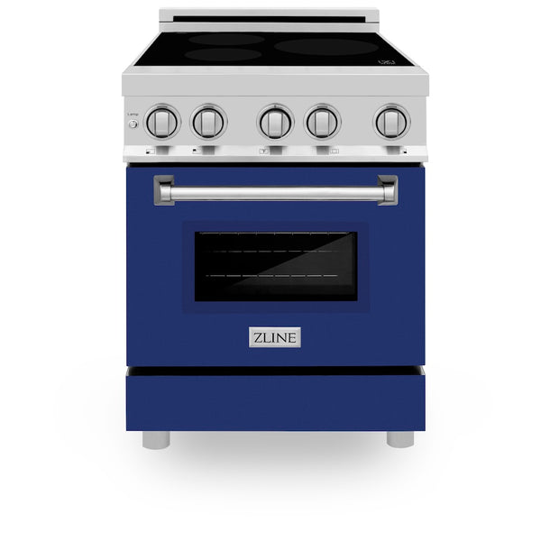 ZLINE 24 in. 2.8 cu. ft. Legacy Induction Range with 4 Element Cooktop and Electric Oven in Stainless Steel and Blue Gloss Door, Open Box-Great Condition