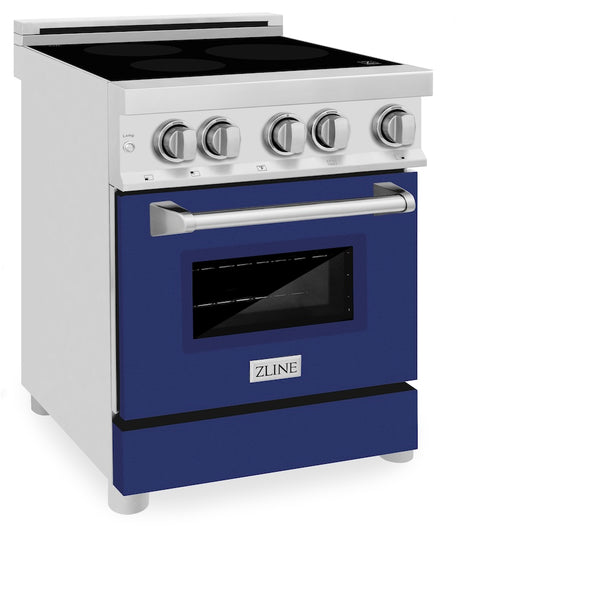 ZLINE 24 in. 2.8 cu. ft. Legacy Induction Range with 4 Element Cooktop and Electric Oven in Stainless Steel and Blue Gloss Door, Open Box-Great Condition