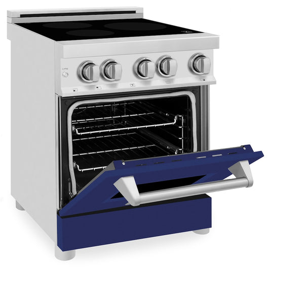 ZLINE 24 in. 2.8 cu. ft. Legacy Induction Range with 4 Element Cooktop and Electric Oven in Stainless Steel and Blue Gloss Door, Open Box-Great Condition