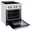 ZLINE 24 in. 2.8 cu. ft. Legacy Induction Range with 4 Element Cooktop and Electric Oven in Stainless Steel and Blue Gloss Door, Open Box-Great Condition