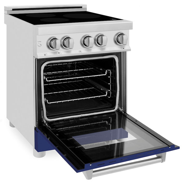 ZLINE 24 in. 2.8 cu. ft. Legacy Induction Range with 4 Element Cooktop and Electric Oven in Stainless Steel and Blue Gloss Door, Open Box-Great Condition