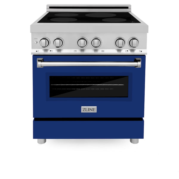 ZLINE 30 in. 4.0 cu. ft. Legacy Induction Range with 4 Element Cooktop and Electric Oven in Stainless Steel and Blue Gloss Door, Open Box-Great Condition